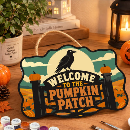 Raven Over the Pumpkin Farm Gate paint by numbers hanging sign – image 8