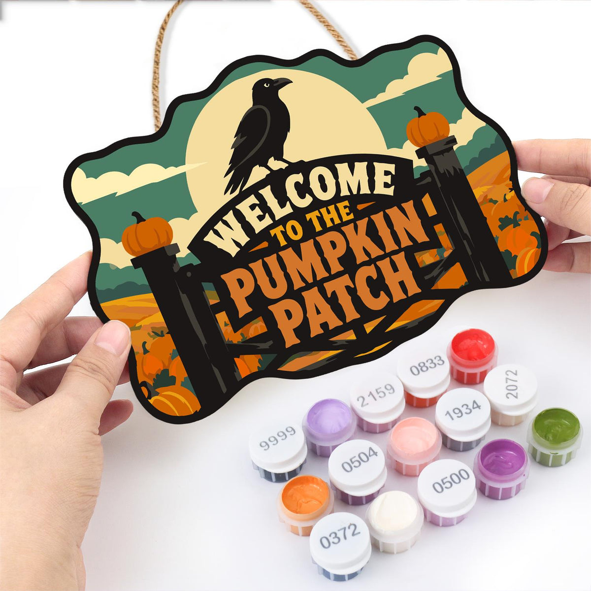Raven Over the Pumpkin Farm Gate paint by numbers hanging sign – image 9