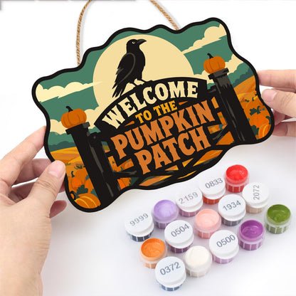 Raven Over the Pumpkin Farm Gate paint by numbers hanging sign – image 9