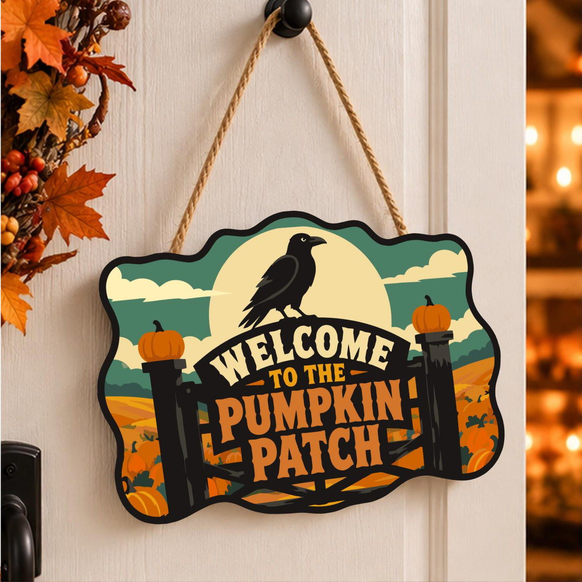 Raven Over the Pumpkin Farm Gate paint by numbers hanging sign – image 15