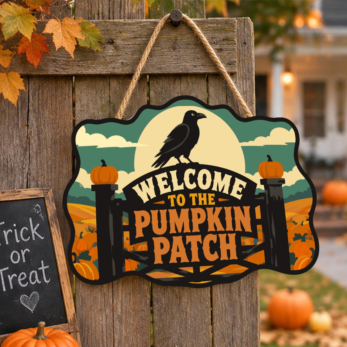 Raven Over the Pumpkin Farm Gate paint by numbers hanging sign – image 16