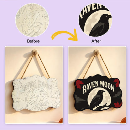 Branch-Perched Raven at Full Moon paint by numbers hanging sign – image 10
