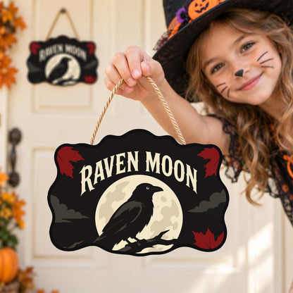 Branch-Perched Raven at Full Moon paint by numbers hanging sign – image 13