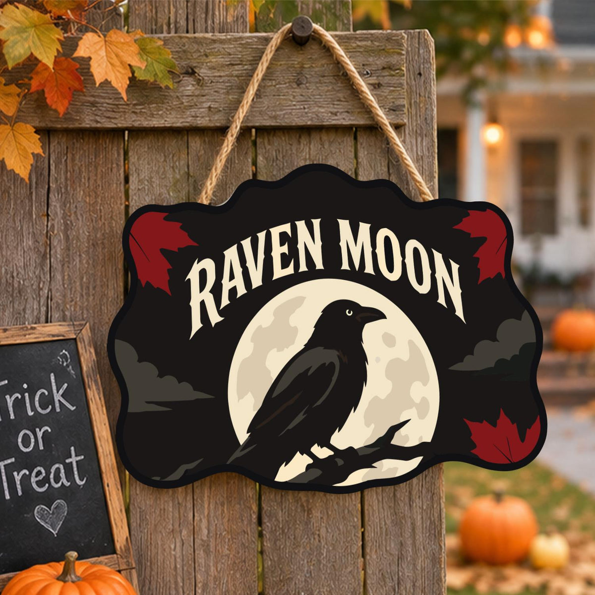 Branch-Perched Raven at Full Moon paint by numbers hanging sign – image 16