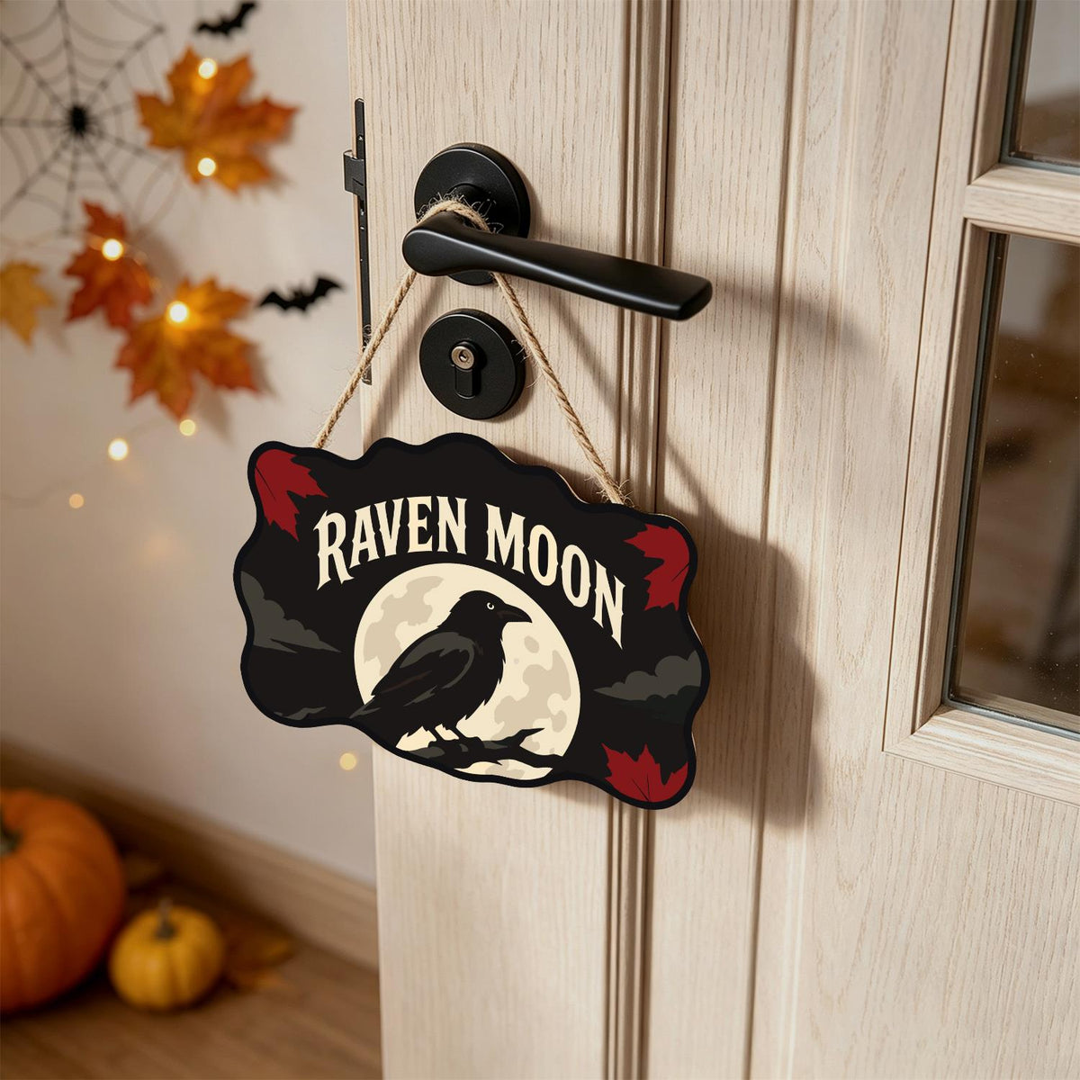 Branch-Perched Raven at Full Moon paint by numbers hanging sign – image 18