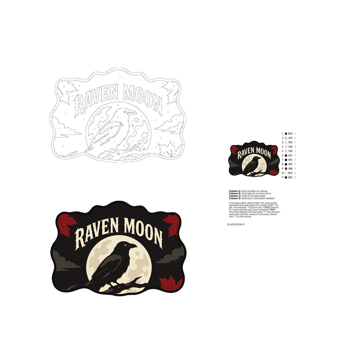 Branch-Perched Raven at Full Moon paint by numbers hanging sign – image 19