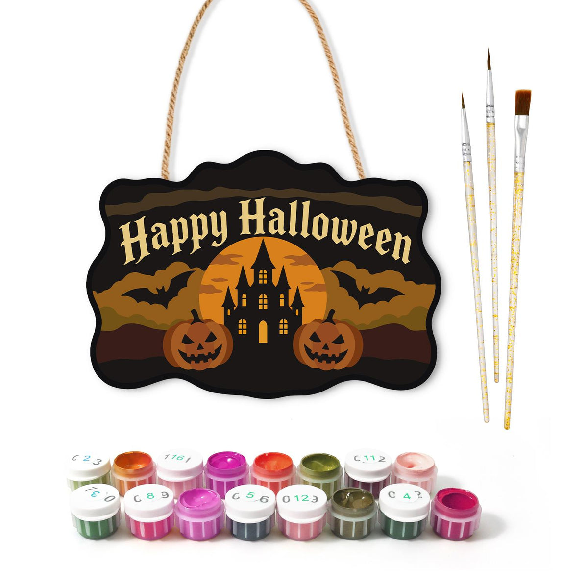 Castle Bats and Pumpkin Pair paint by numbers hanging sign – image 2