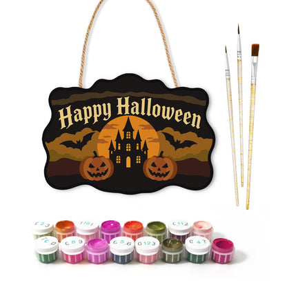 Castle Bats and Pumpkin Pair paint by numbers hanging sign – image 2