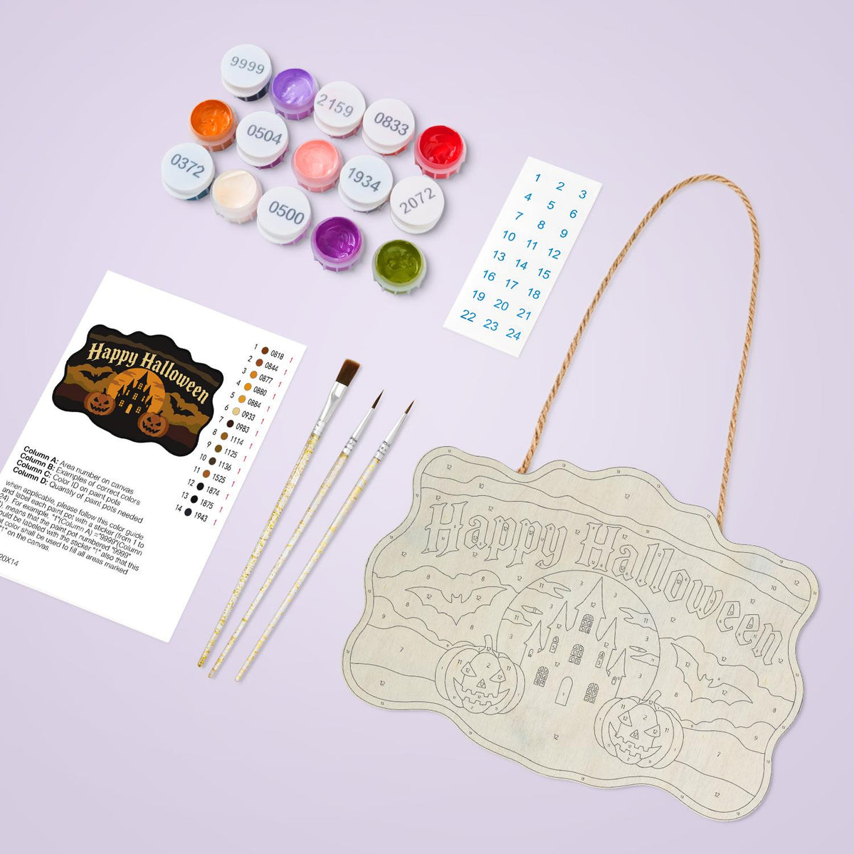 Castle Bats and Pumpkin Pair paint by numbers hanging sign – image 3