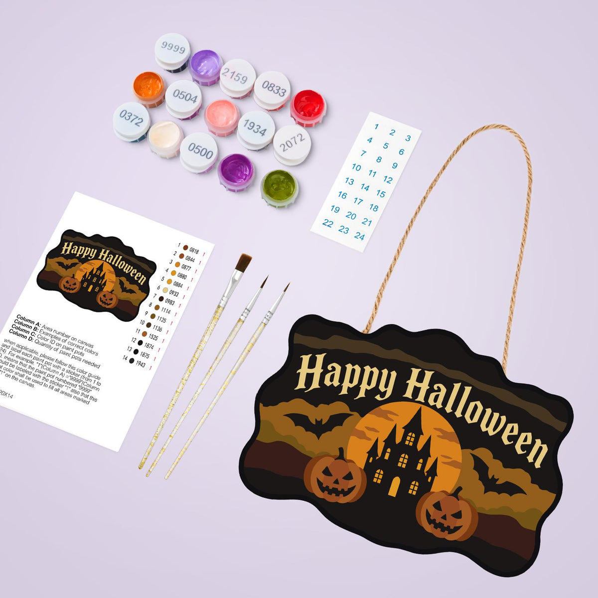 Castle Bats and Pumpkin Pair paint by numbers hanging sign – image 4