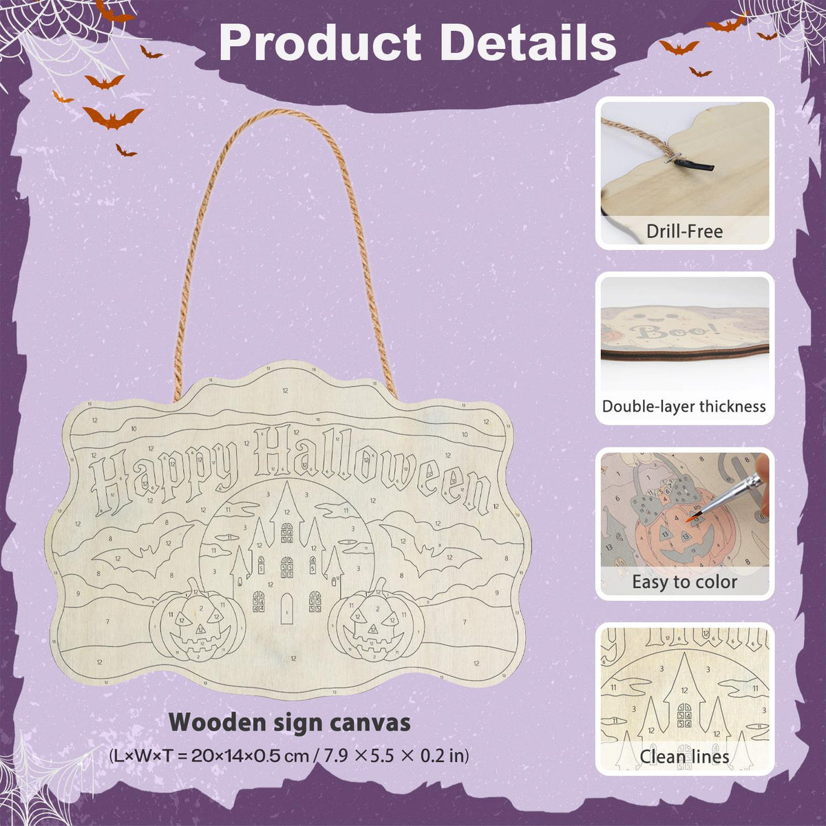 Castle Bats and Pumpkin Pair paint by numbers hanging sign – image 5