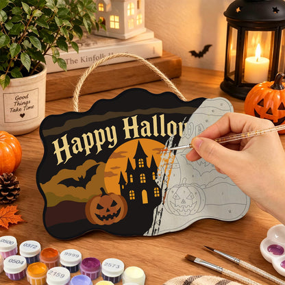 Castle Bats and Pumpkin Pair paint by numbers hanging sign – image 7