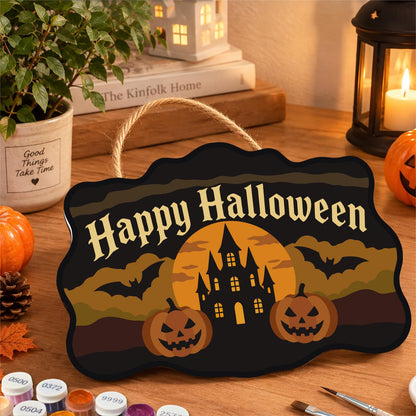 Castle Bats and Pumpkin Pair paint by numbers hanging sign – image 8