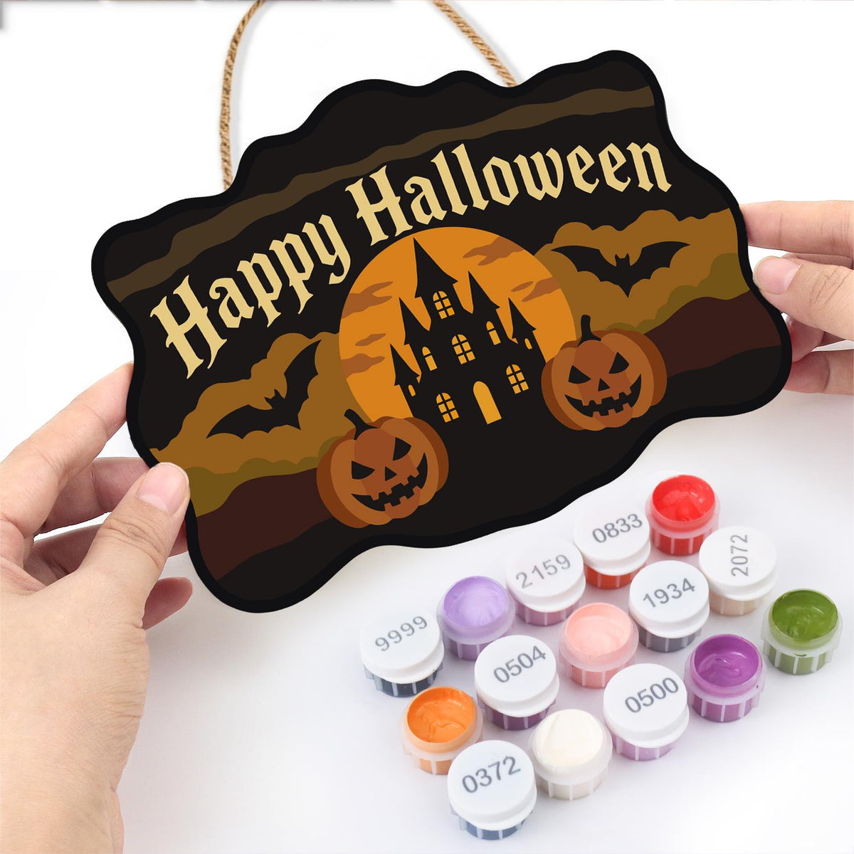 Castle Bats and Pumpkin Pair paint by numbers hanging sign – image 9