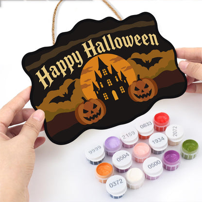 Castle Bats and Pumpkin Pair paint by numbers hanging sign – image 9