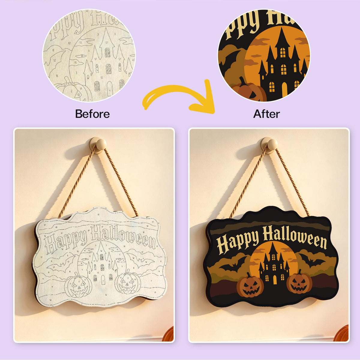 Castle Bats and Pumpkin Pair paint by numbers hanging sign – image 10