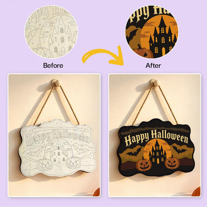 Castle Bats and Pumpkin Pair paint by numbers hanging sign – image 10