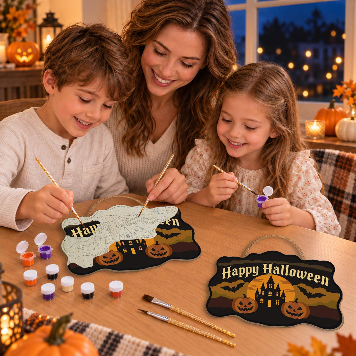 Castle Bats and Pumpkin Pair paint by numbers hanging sign – image 12