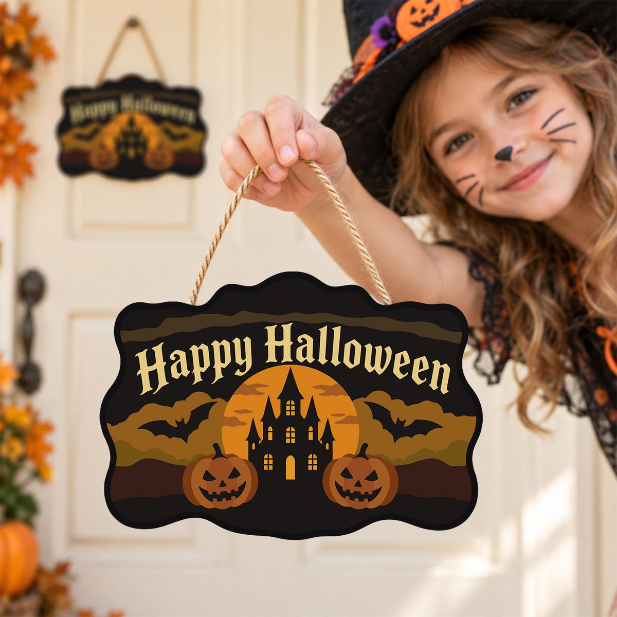 Castle Bats and Pumpkin Pair paint by numbers hanging sign – image 13
