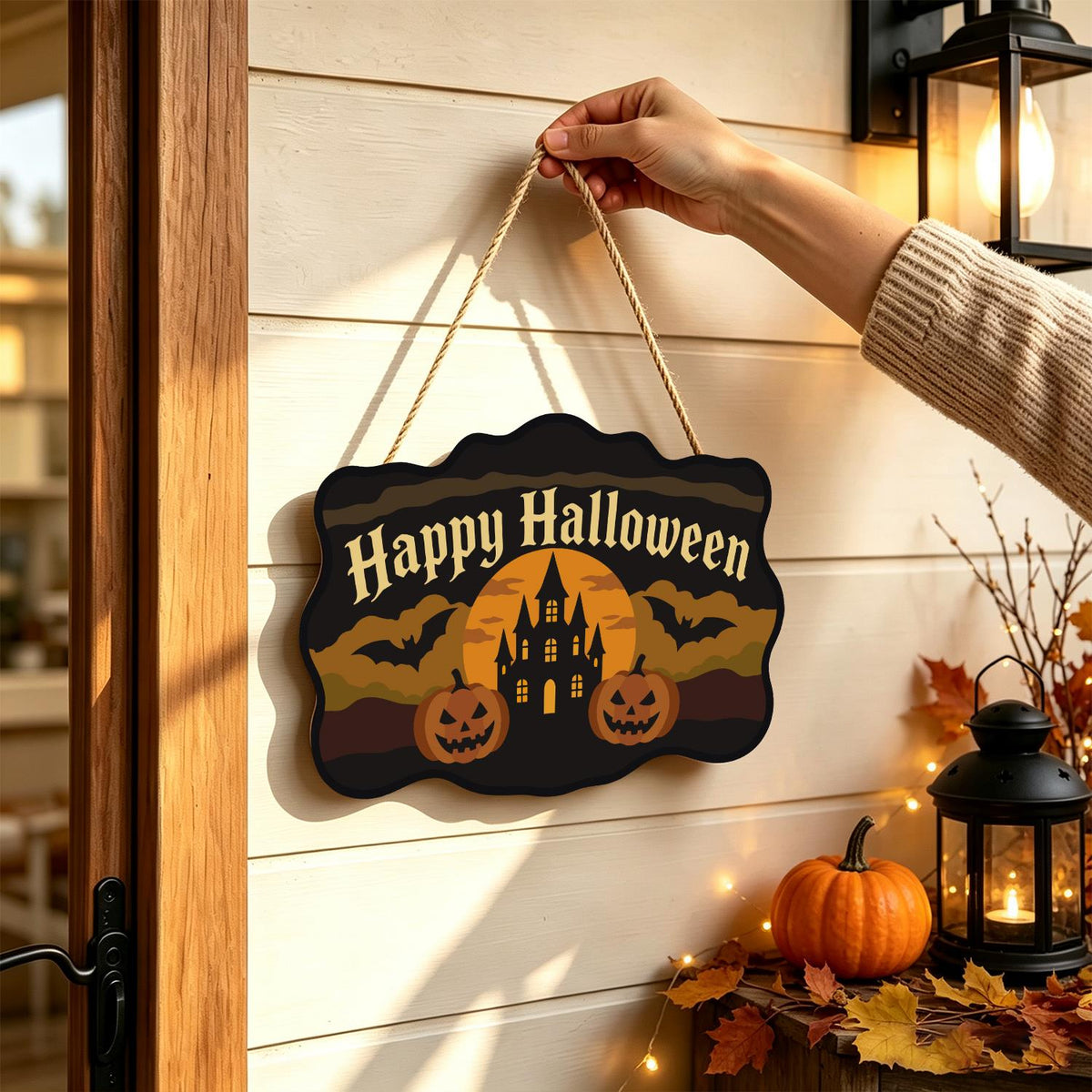 Castle Bats and Pumpkin Pair paint by numbers hanging sign – image 14