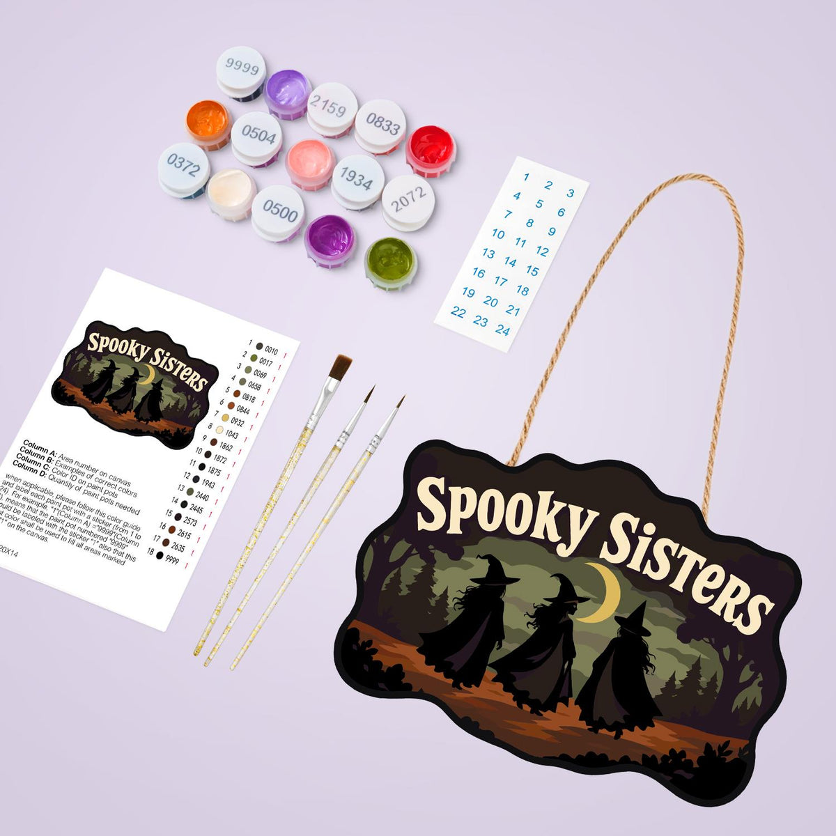 Three Witches on a Moonlit Walk paint by numbers hanging sign – image 4