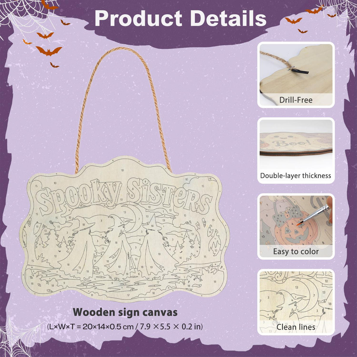 Three Witches on a Moonlit Walk paint by numbers hanging sign – image 5