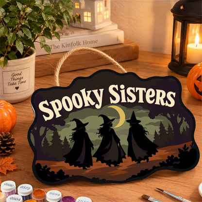 Three Witches on a Moonlit Walk paint by numbers hanging sign – image 8