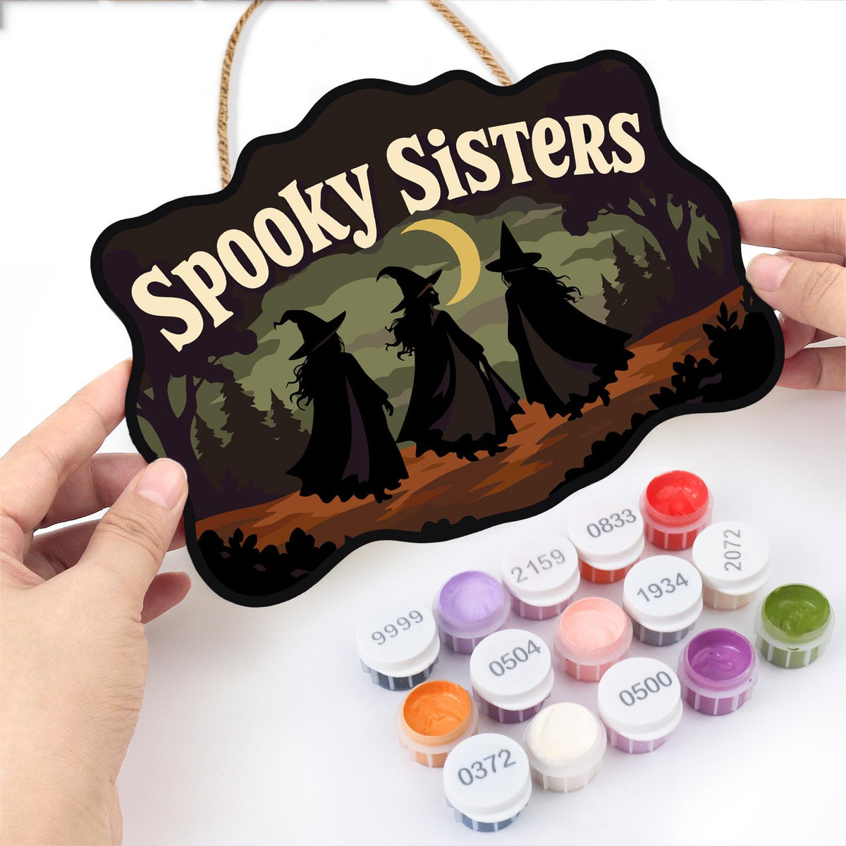Three Witches on a Moonlit Walk paint by numbers hanging sign – image 9