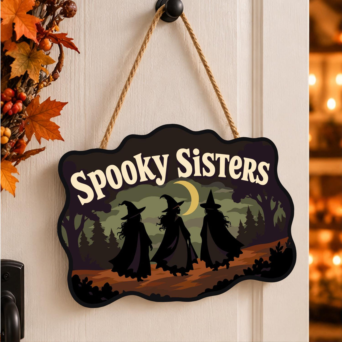 Three Witches on a Moonlit Walk paint by numbers hanging sign – image 15