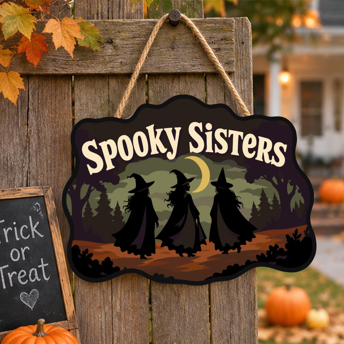 Three Witches on a Moonlit Walk paint by numbers hanging sign – image 16
