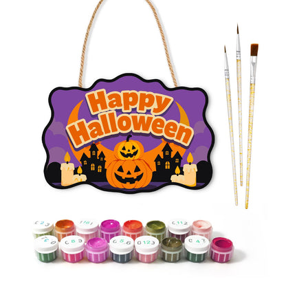 Stacked Pumpkins and Haunted Town paint by numbers hanging sign – image 2