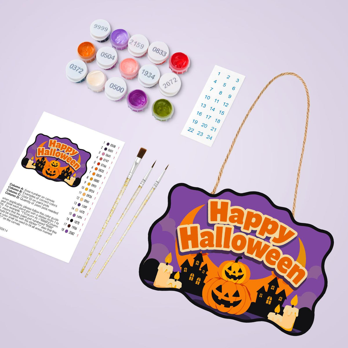 Stacked Pumpkins and Haunted Town paint by numbers hanging sign – image 4