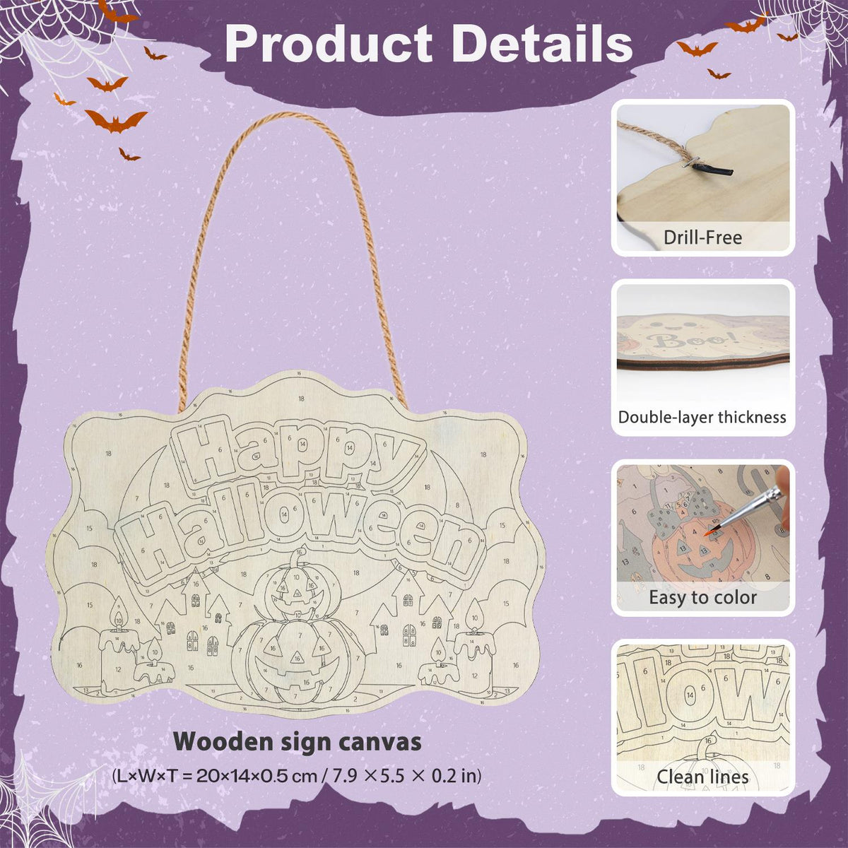 Stacked Pumpkins and Haunted Town paint by numbers hanging sign – image 5