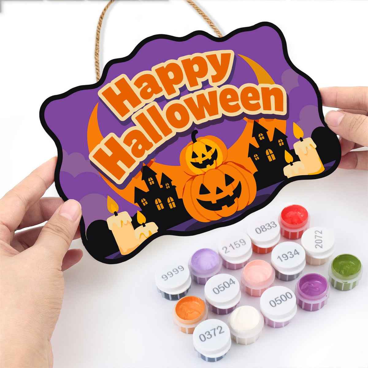 Stacked Pumpkins and Haunted Town paint by numbers hanging sign – image 9