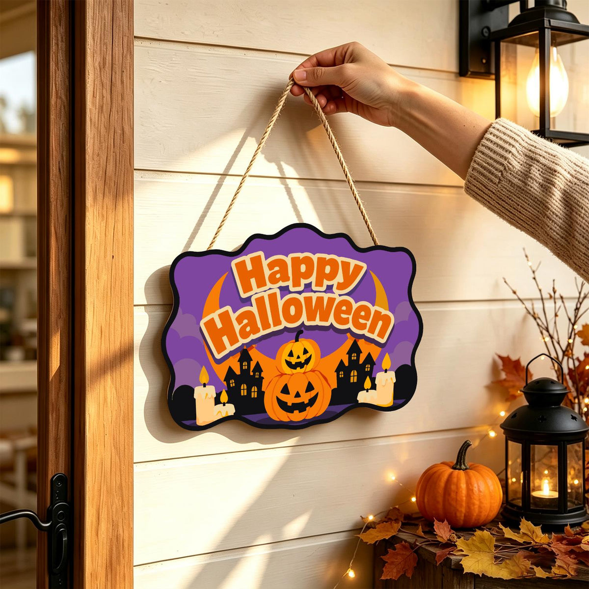 Stacked Pumpkins and Haunted Town paint by numbers hanging sign – image 14