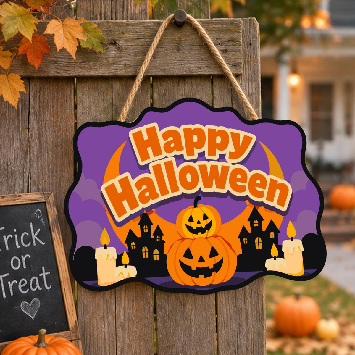 Stacked Pumpkins and Haunted Town paint by numbers hanging sign – image 16