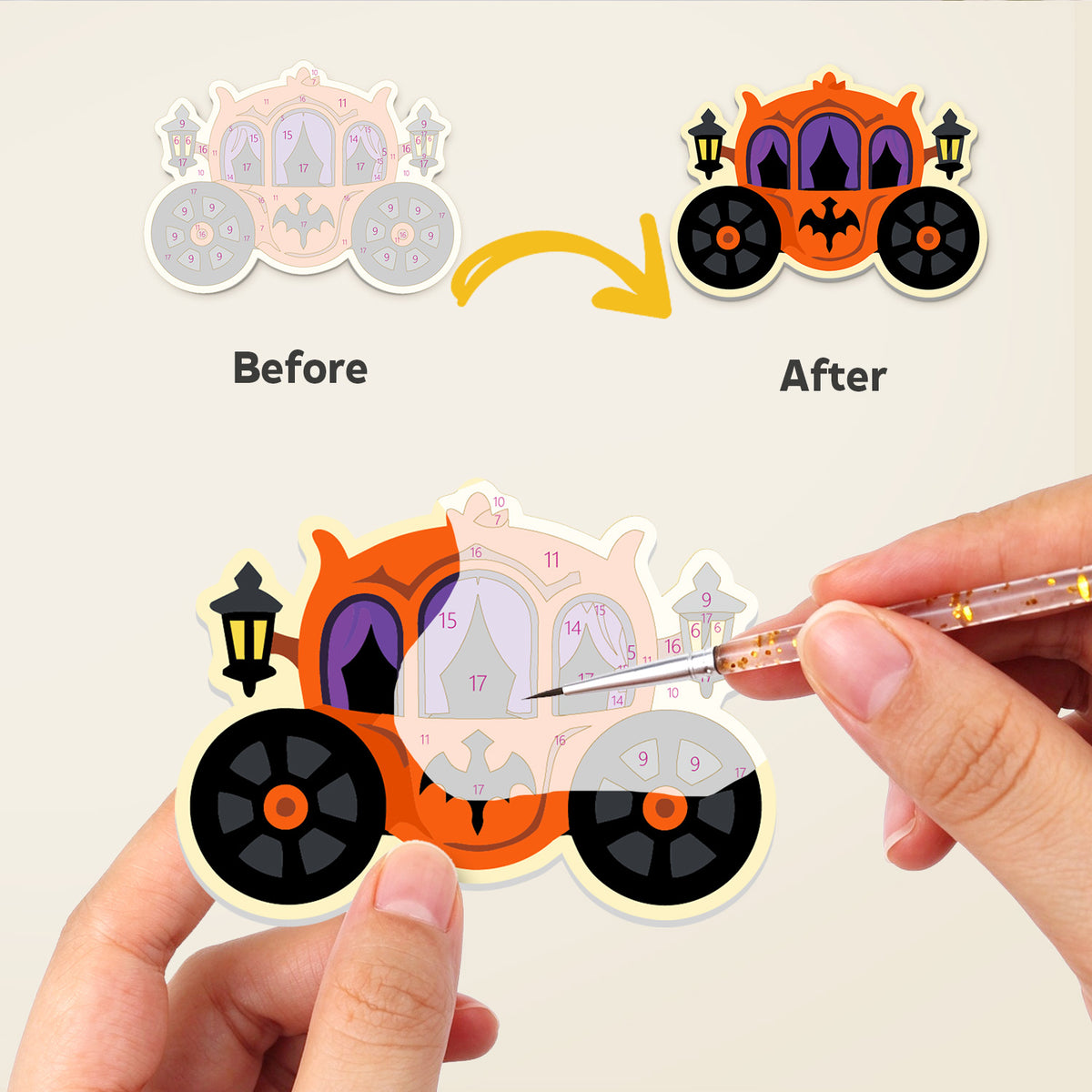 Pumpkin Coach and Skull Train fridge magnets – image 2