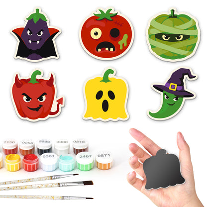 Devil Pepper and Witch Chili fridge magnets – Six spooky vegetables: vampire eggplant, zombie tomato, mummy cabbage, devil pepper, ghost pepper, witch chili