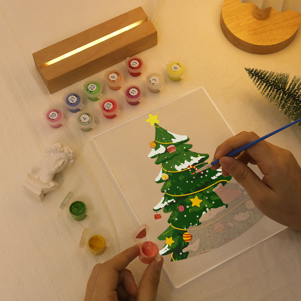 Snow-Dusted Tree with Gold Star paint by numbers light-up sign – image 7