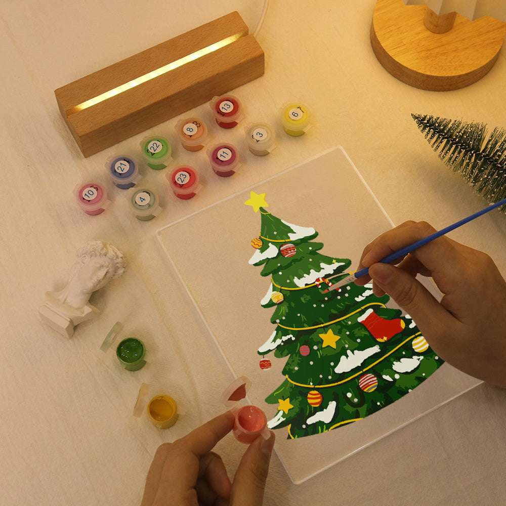 Snow-Dusted Tree with Gold Star paint by numbers light-up sign – image 8