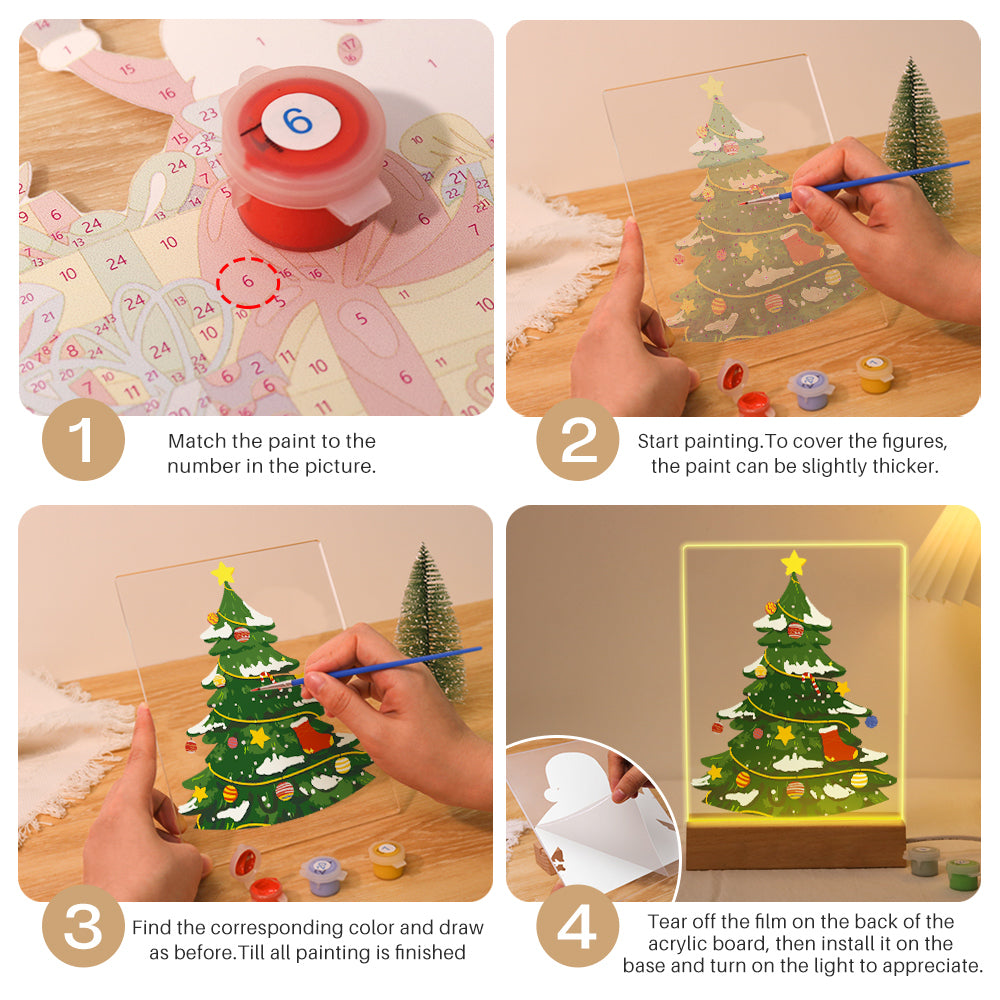 Snow-Dusted Tree with Gold Star paint by numbers light-up sign – image 14