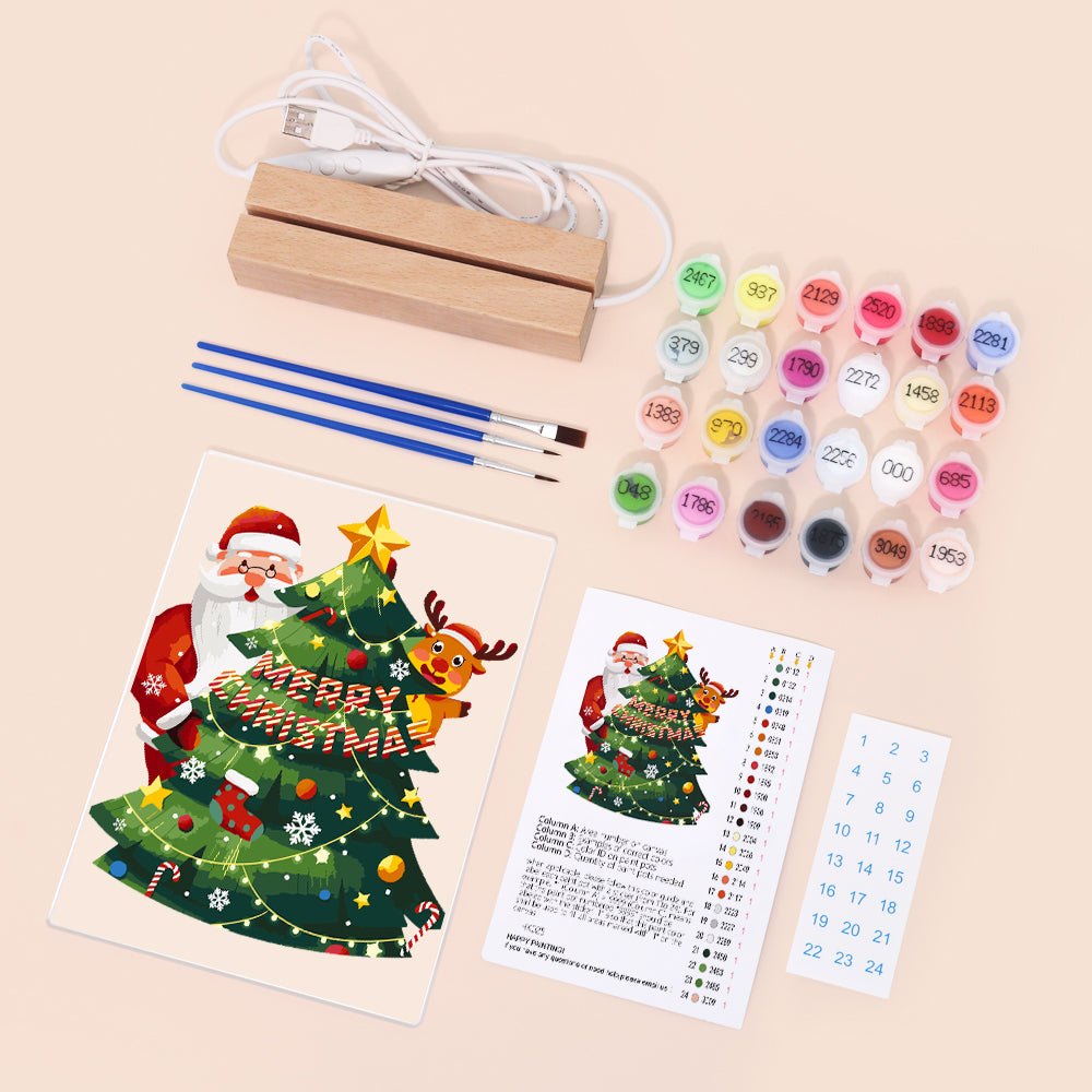 Peekaboo Santa Behind the Tree paint by numbers light-up sign – image 4