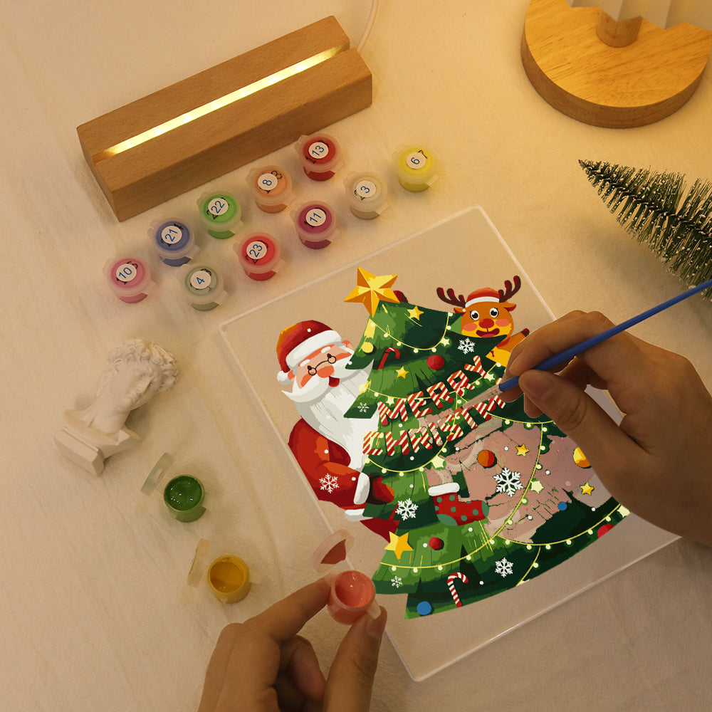 Peekaboo Santa Behind the Tree paint by numbers light-up sign – image 8