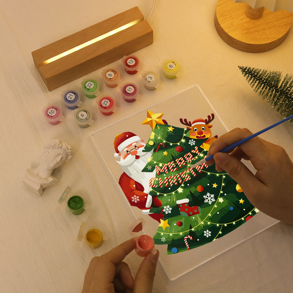 Peekaboo Santa Behind the Tree paint by numbers light-up sign – image 9