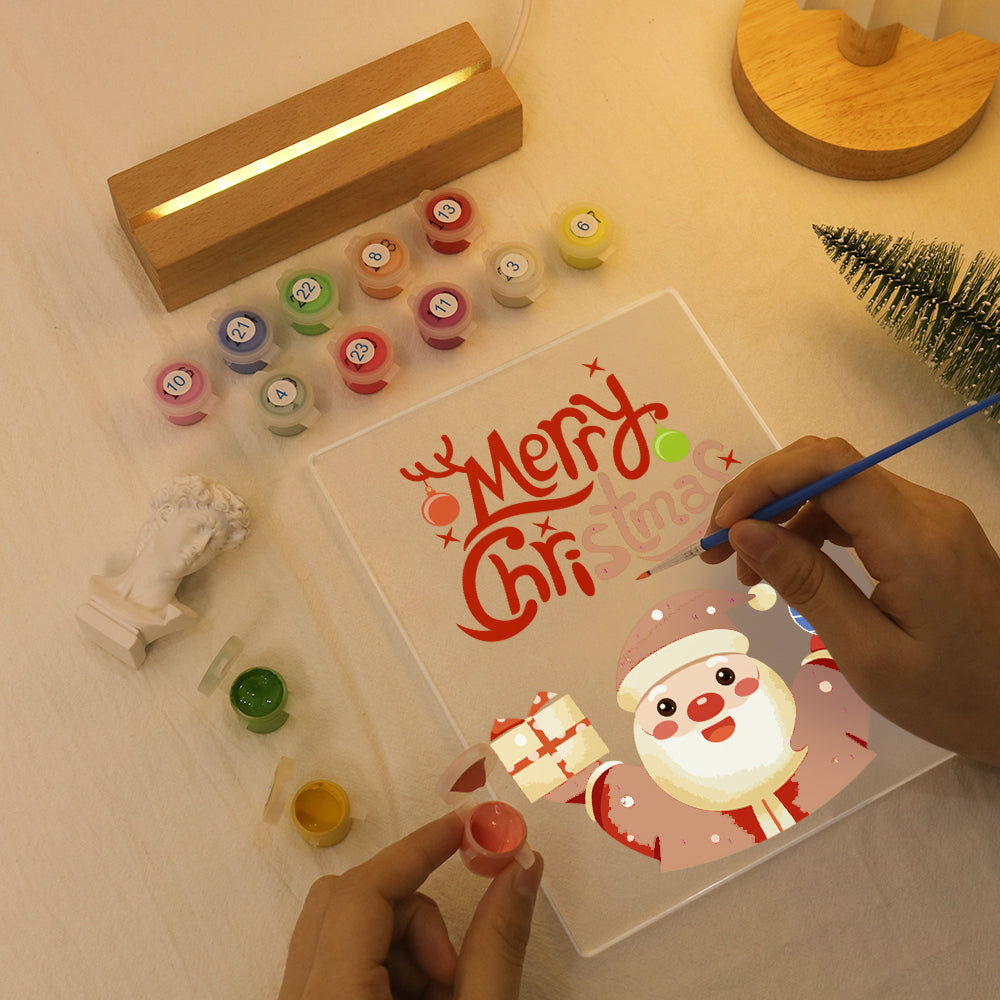 Santa Raising a Gift and Bauble paint by numbers light-up sign – image 7