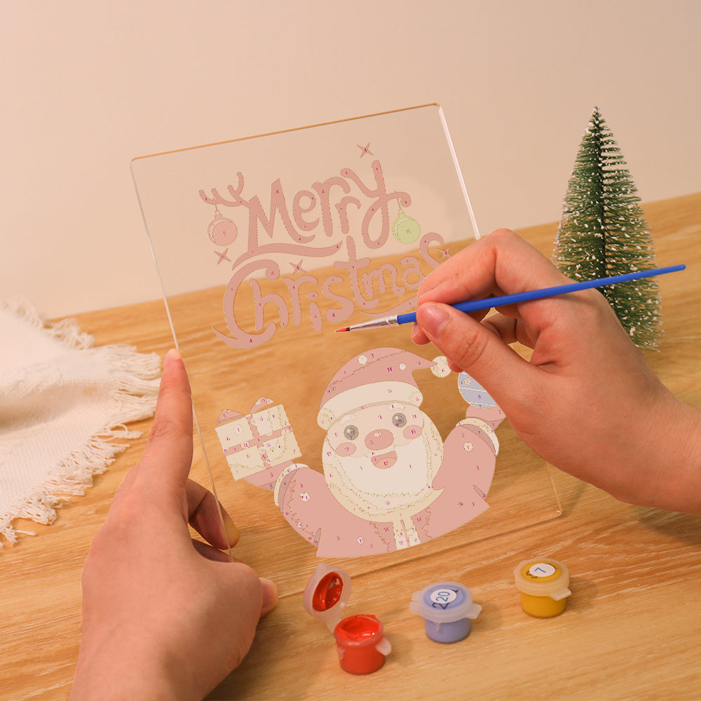Santa Raising a Gift and Bauble paint by numbers light-up sign – image 12