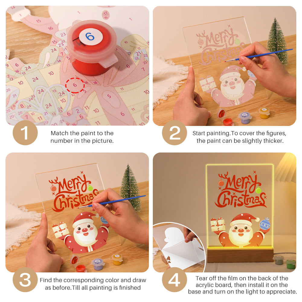Santa Raising a Gift and Bauble paint by numbers light-up sign – image 14