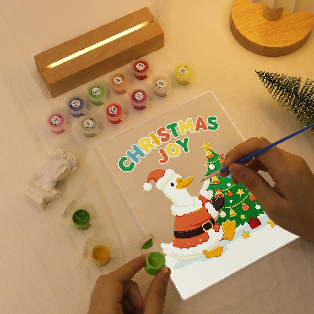 Santa Duck Trimming the Tree paint by numbers light-up sign – image 7