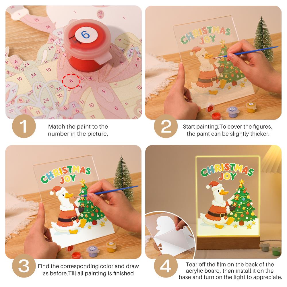 Santa Duck Trimming the Tree paint by numbers light-up sign – image 12