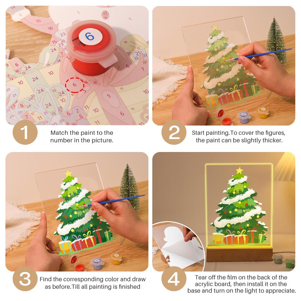 Tinsel-Wrapped Christmas Tree paint by numbers light-up sign – image 12